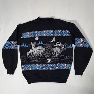 Extremely Rare AU Sportswear Vintage 90s L Sweatshirt Elk Bear Wolf Eagle Fish